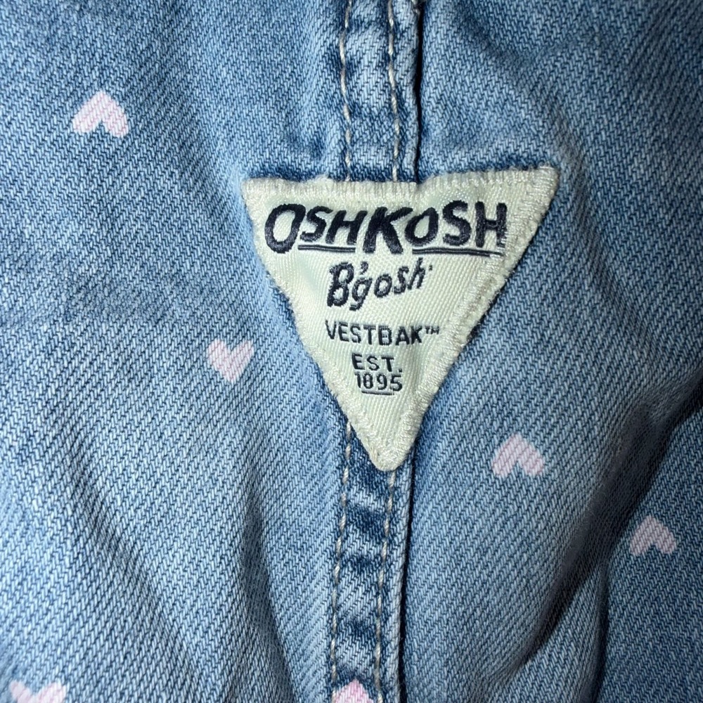 OshKosh Bgosh Girls 24M Blue Denim Heart Print Bib Overalls Light Wash 1K338210 - Picture 8 of 10